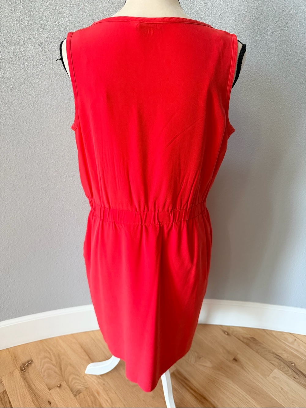 ELIZA J 100% Silk Orangish Red Pleated Zip Sheath Dress 12 | Lux Coral Workwear - Picture 4 of 11